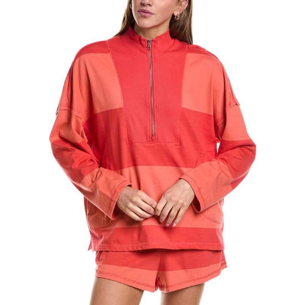 Rd Style Womens  Camille Stripe Heavy Jersey 1/2-Zip Pullover, Pink